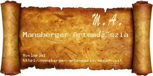 Mansberger Artemíszia névjegykártya